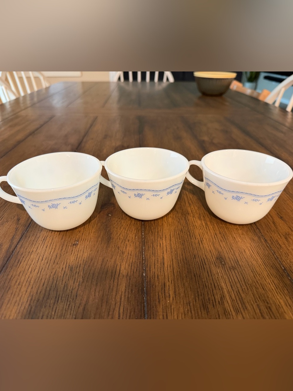 Vintage Pyrex Morning Blue Floral Milk Glass Cups – Set of 3